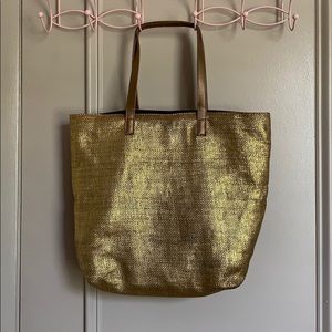 Gold woven tote bag